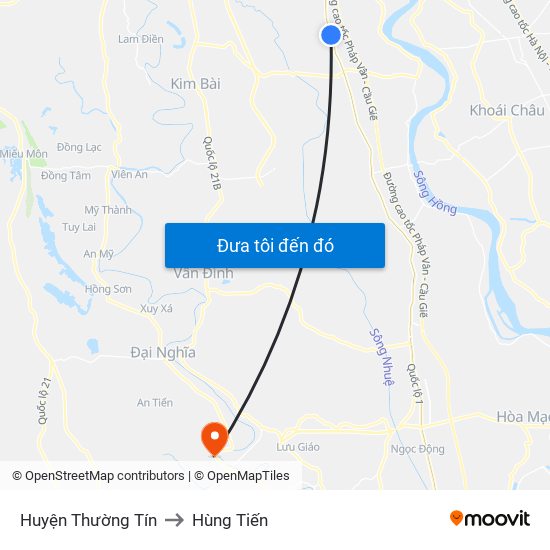 Huyện Thường Tín to Hùng Tiến map