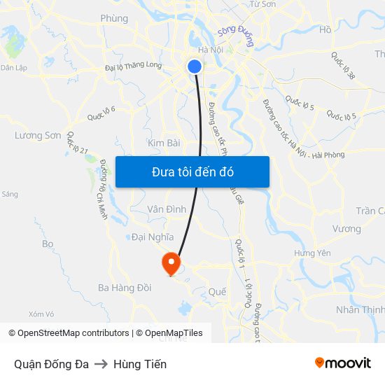 Quận Đống Đa to Hùng Tiến map