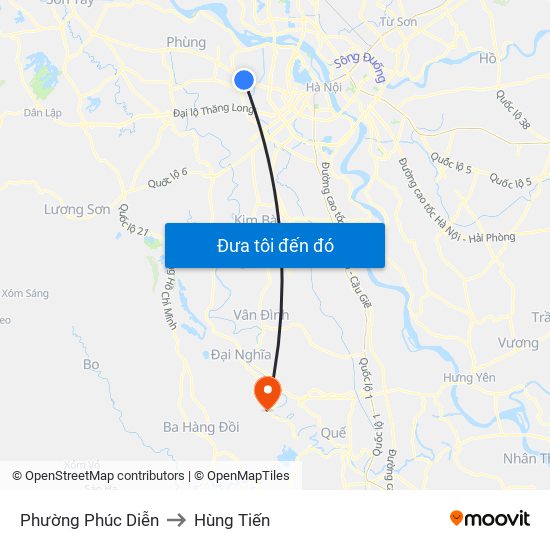 Phường Phúc Diễn to Hùng Tiến map