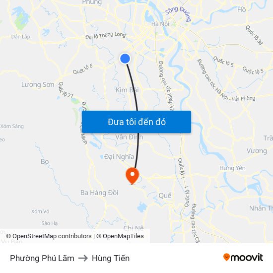 Phường Phú Lãm to Hùng Tiến map