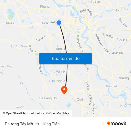 Phường Tây Mỗ to Hùng Tiến map