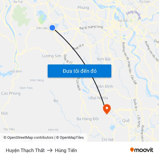 Huyện Thạch Thất to Hùng Tiến map