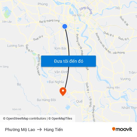 Phường Mộ Lao to Hùng Tiến map