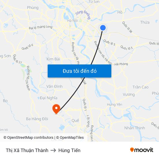 Thị Xã Thuận Thành to Hùng Tiến map