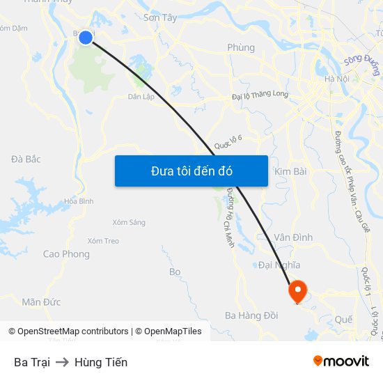 Ba Trại to Hùng Tiến map