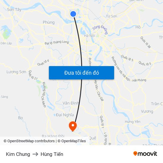 Kim Chung to Hùng Tiến map