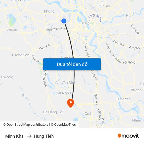 Minh Khai to Hùng Tiến map