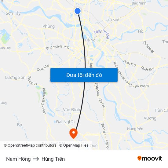 Nam Hồng to Hùng Tiến map