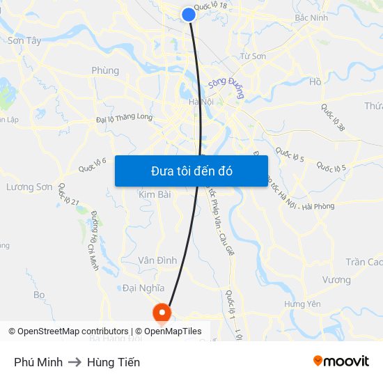 Phú Minh to Hùng Tiến map