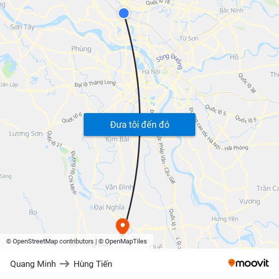 Quang Minh to Hùng Tiến map