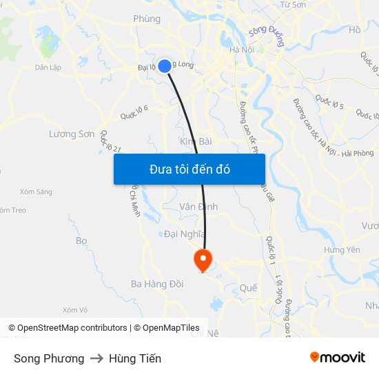 Song Phương to Hùng Tiến map