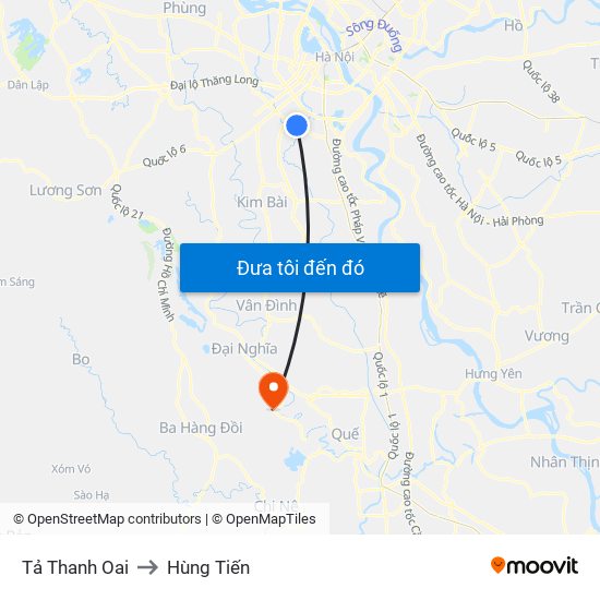 Tả Thanh Oai to Hùng Tiến map