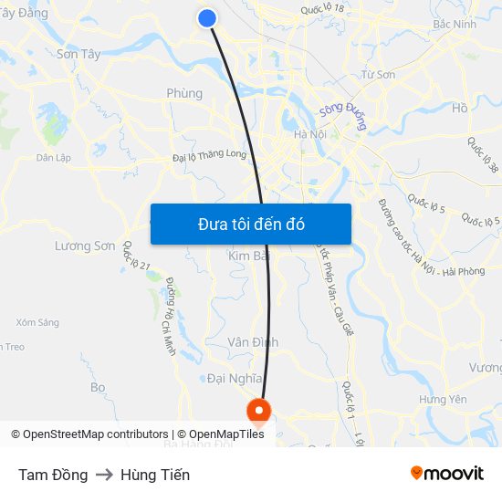 Tam Đồng to Hùng Tiến map