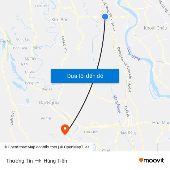 Thường Tín to Hùng Tiến map