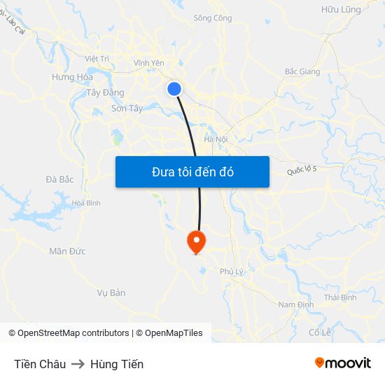 Tiền Châu to Hùng Tiến map