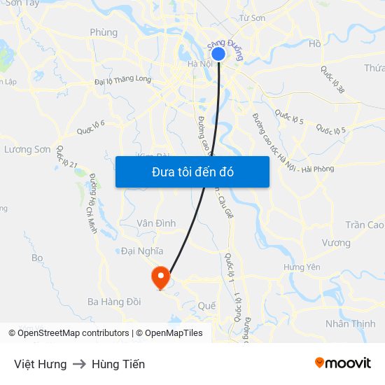 Việt Hưng to Hùng Tiến map