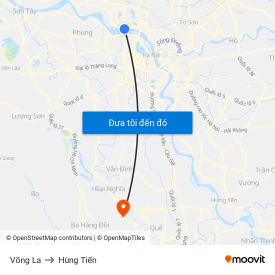 Võng La to Hùng Tiến map