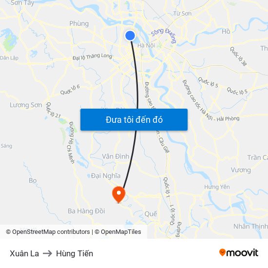 Xuân La to Hùng Tiến map