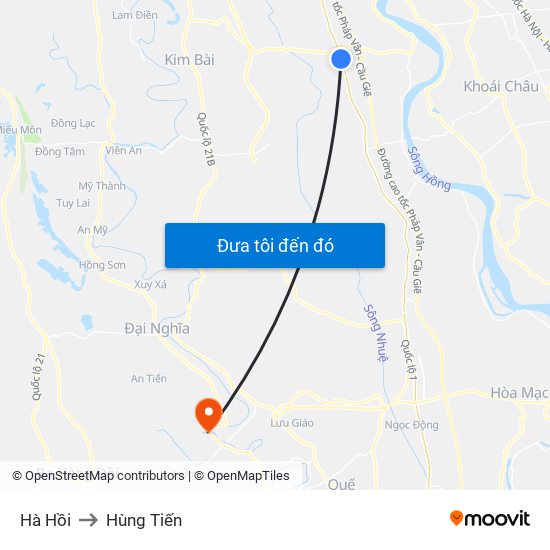 Hà Hồi to Hùng Tiến map