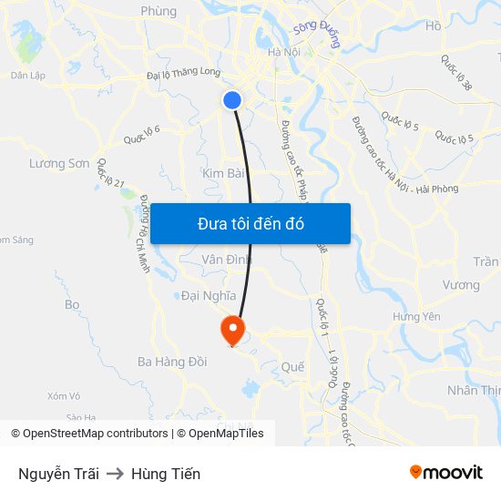 Nguyễn Trãi to Hùng Tiến map
