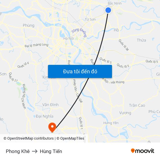 Phong Khê to Hùng Tiến map