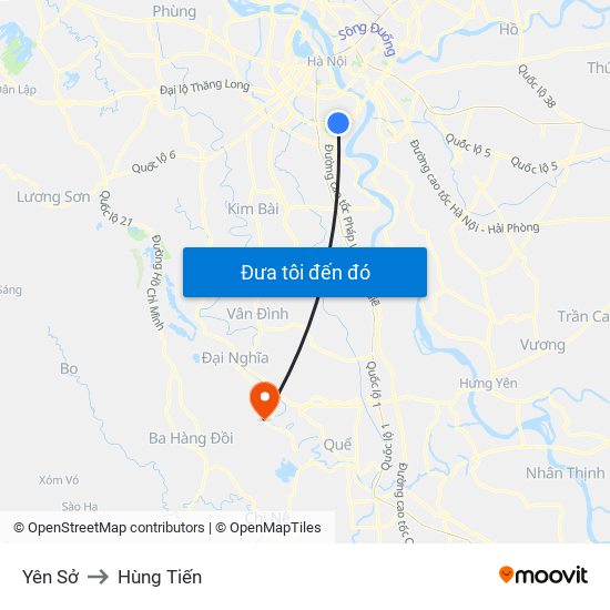 Yên Sở to Hùng Tiến map