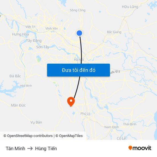 Tân Minh to Hùng Tiến map