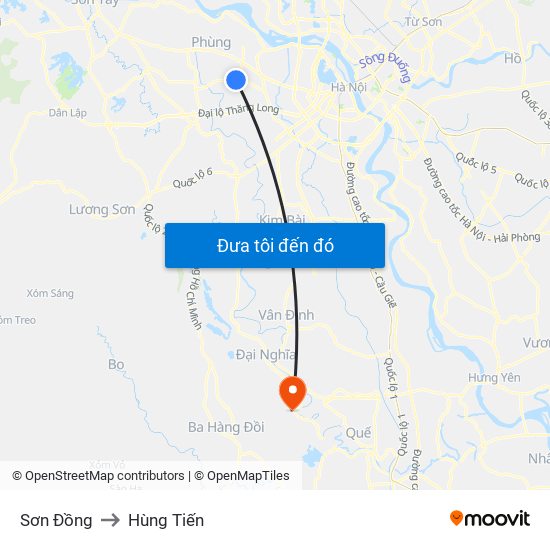 Sơn Đồng to Hùng Tiến map