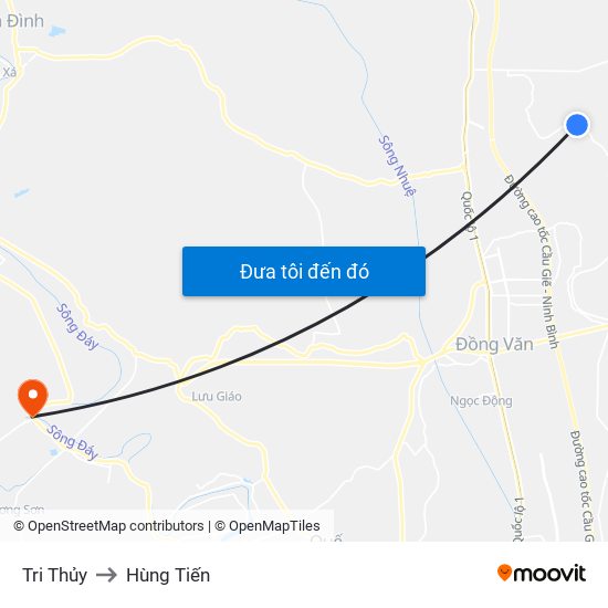 Tri Thủy to Hùng Tiến map