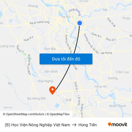 (B) Học Viện Nông Nghiệp Việt Nam to Hùng Tiến map