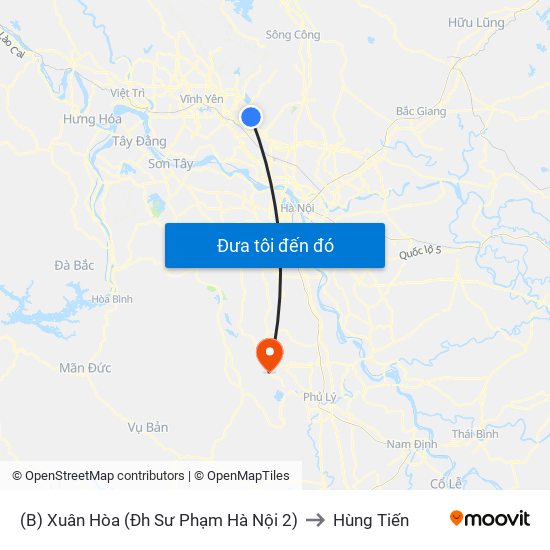(B) Xuân Hòa (Đh Sư Phạm Hà Nội 2) to Hùng Tiến map