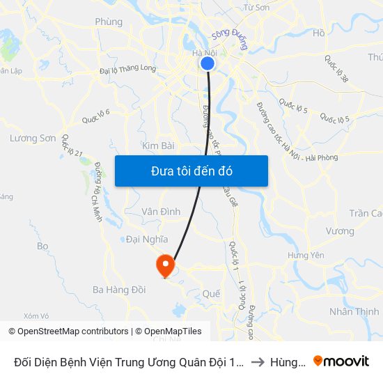 Đối Diện Bệnh Viện Trung Ương Quân Đội 108 - Trần Hưng Đạo to Hùng Tiến map