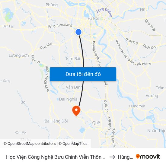 Học Viện Công Nghệ Bưu Chính Viễn Thông - Trần Phú (Hà Đông) to Hùng Tiến map