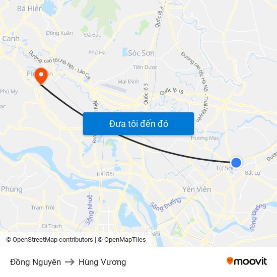 Đồng Nguyên to Hùng Vương map