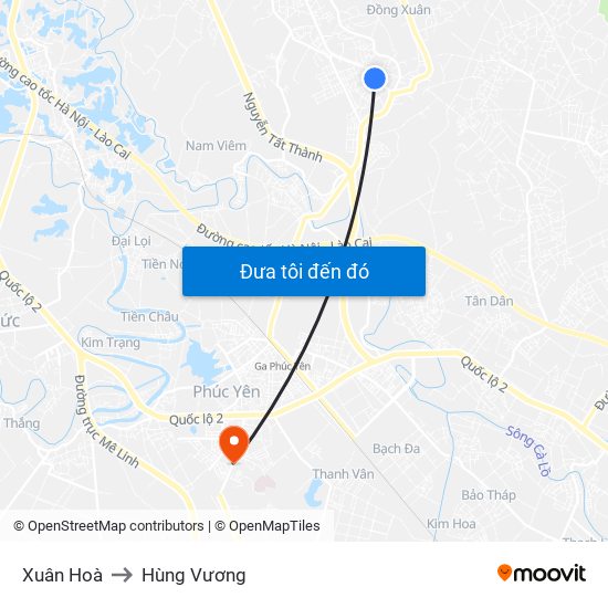 Xuân Hoà to Hùng Vương map