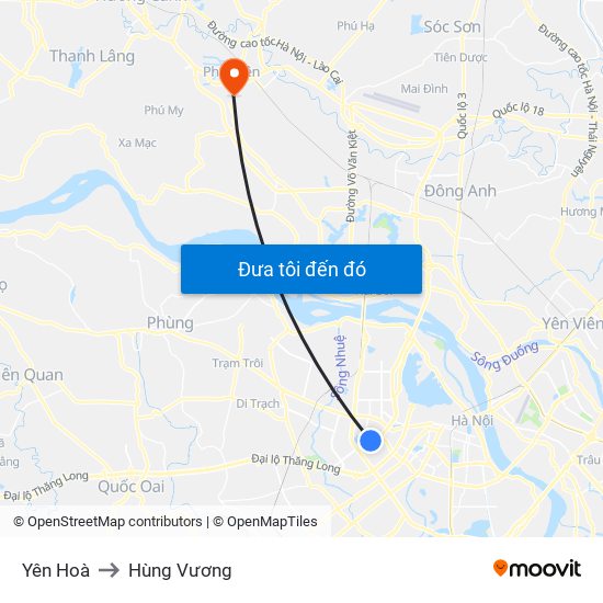 Yên Hoà to Hùng Vương map