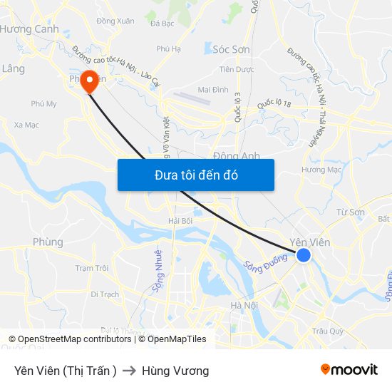 Yên Viên (Thị Trấn ) to Hùng Vương map