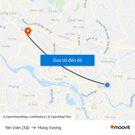 Yên Viên (Xã) to Hùng Vương map