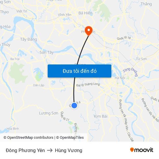 Đông Phương Yên to Hùng Vương map