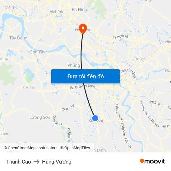 Thanh Cao to Hùng Vương map