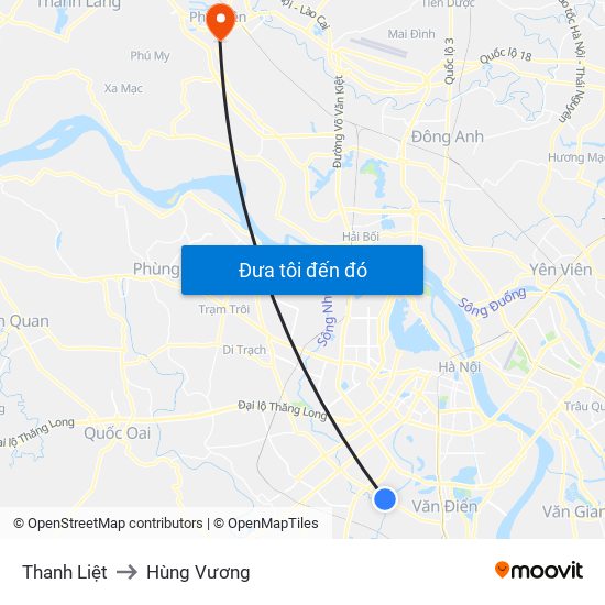 Thanh Liệt to Hùng Vương map