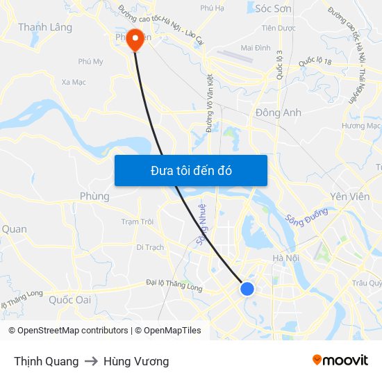 Thịnh Quang to Hùng Vương map