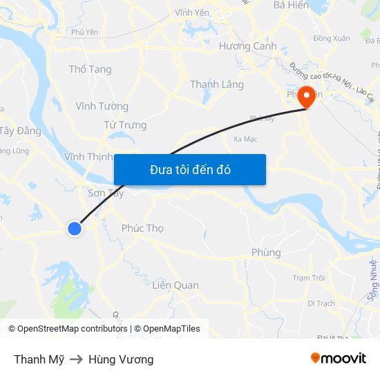 Thanh Mỹ to Hùng Vương map