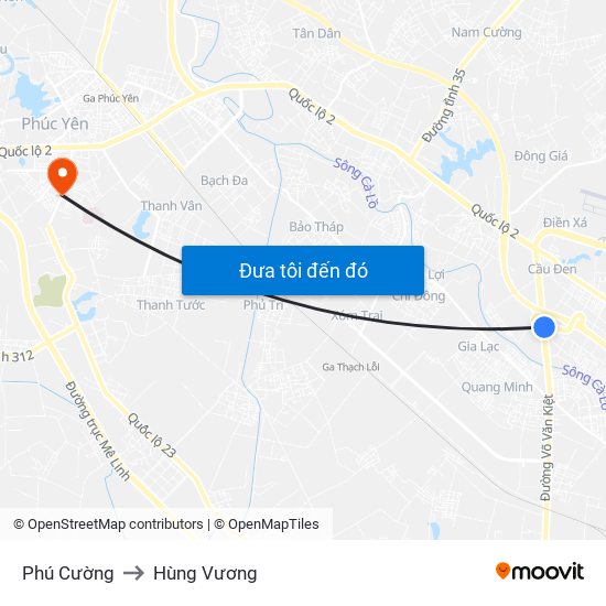 Phú Cường to Hùng Vương map