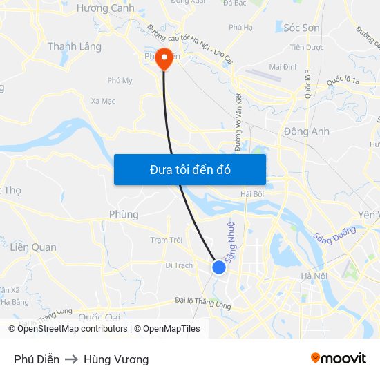 Phú Diễn to Hùng Vương map