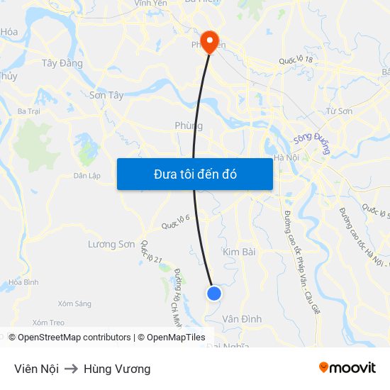 Viên Nội to Hùng Vương map