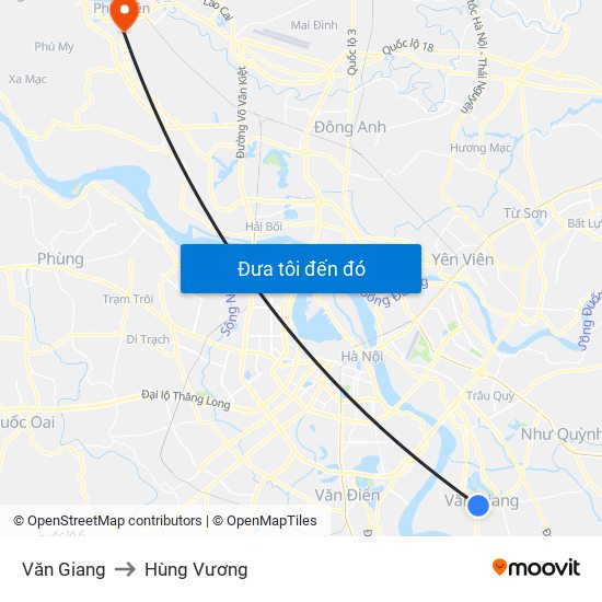 Văn Giang to Hùng Vương map