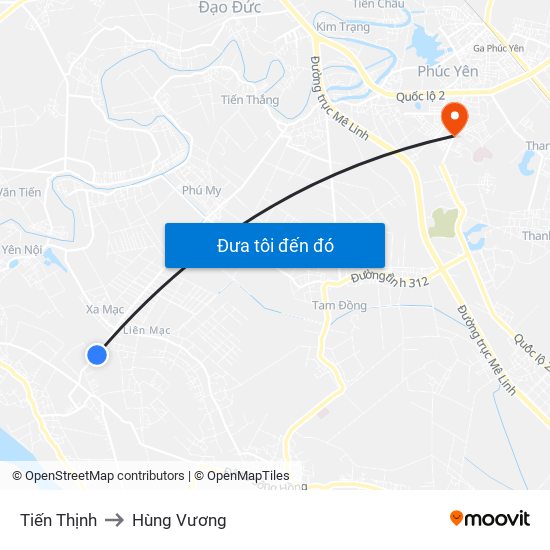 Tiến Thịnh to Hùng Vương map