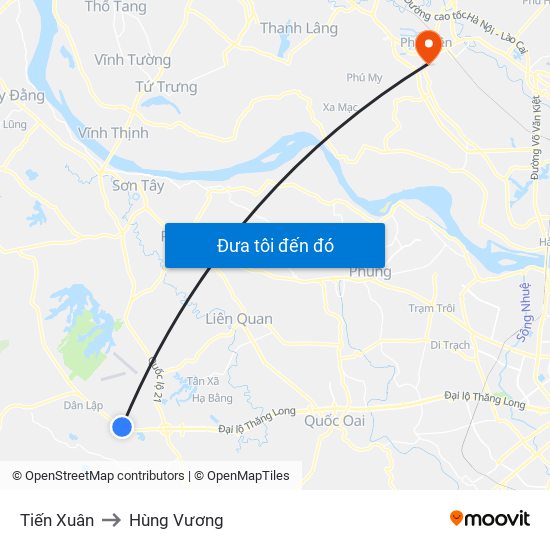 Tiến Xuân to Hùng Vương map