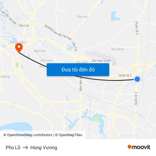 Phù Lỗ to Hùng Vương map